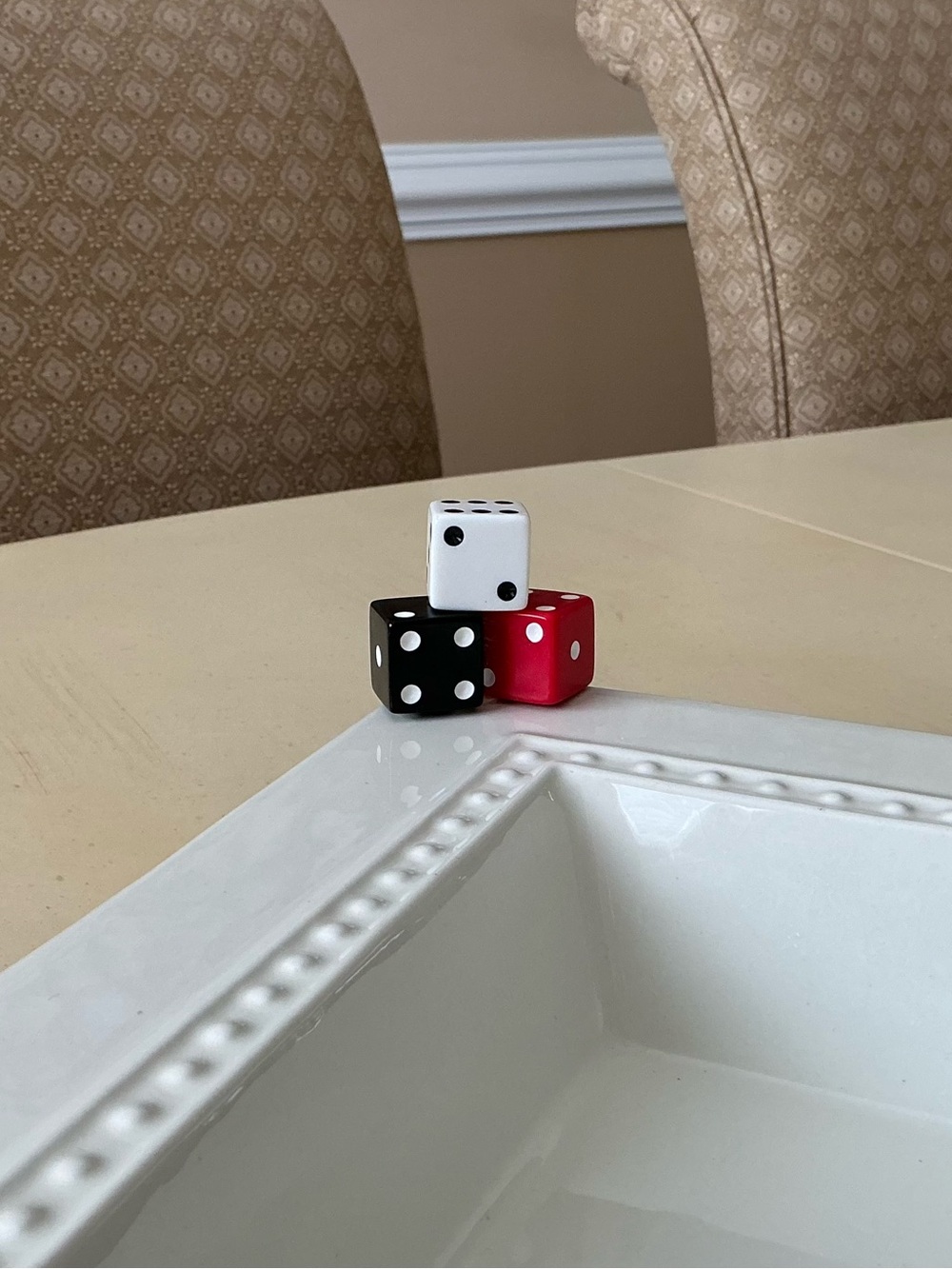 Large Stacked Game Night Dice Platter Decoration -  RED BLACK WHITE 🎲